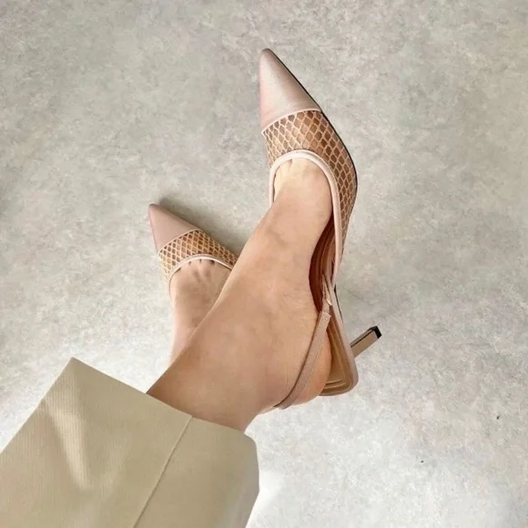 Zara NWT Mesh net detail pointed toe sling back heels size 40 - Picture 7 of 12